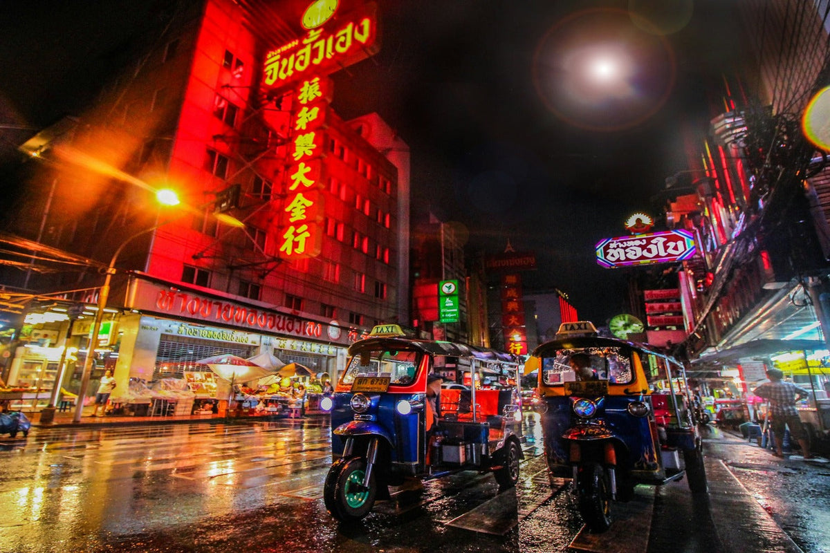 Thai alphabet characters on colorful signage