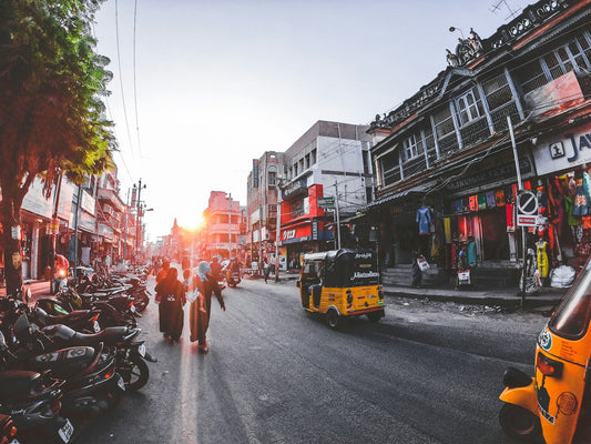 Indian street with devanagari signs