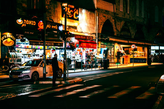 israel street full of hebrew signs