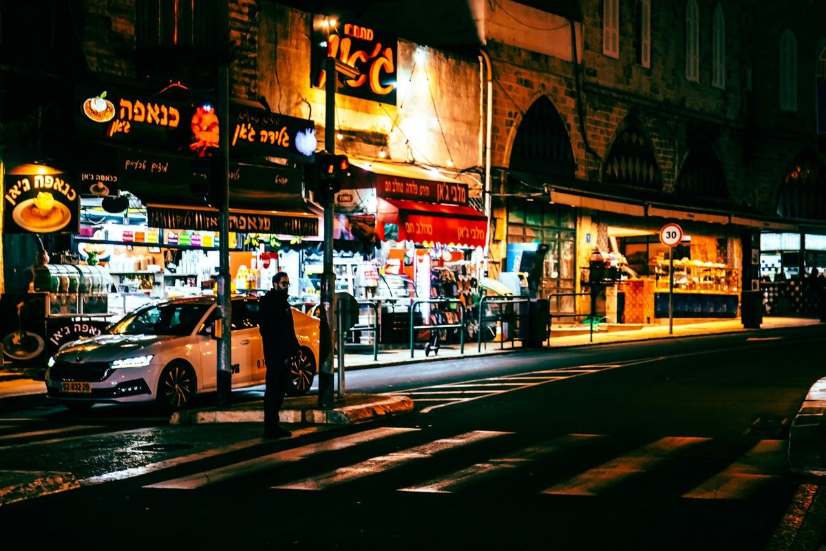 israel street full of hebrew signs