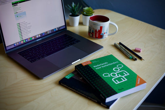 desk with foreign language book for language immersion