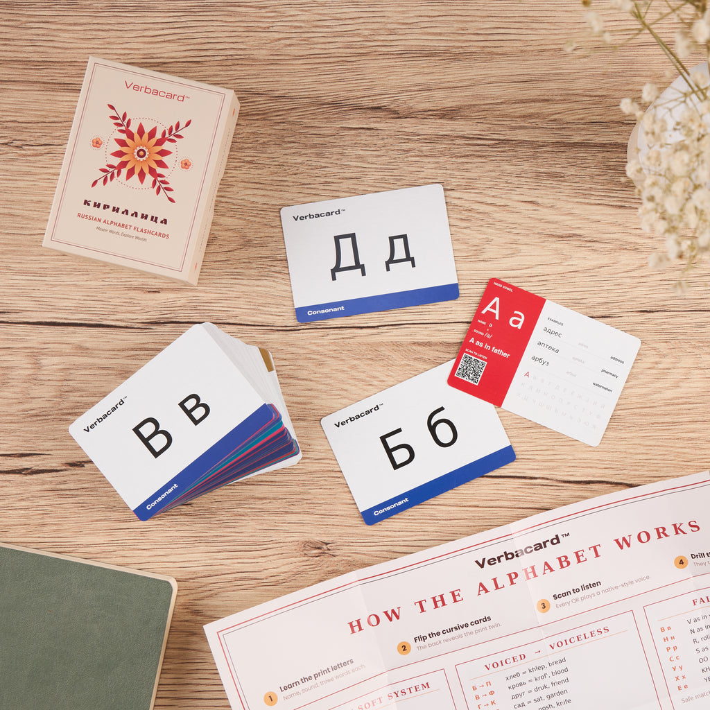 Russian Alphabet Flashcards: Print & Cursive Cyrillic with Audio